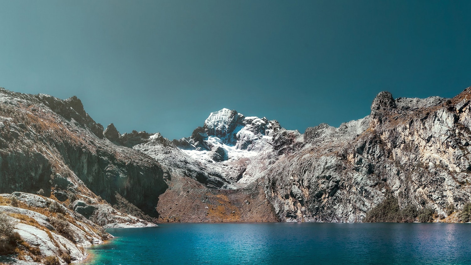 Andean Peak and lake, Huaraz, Peru