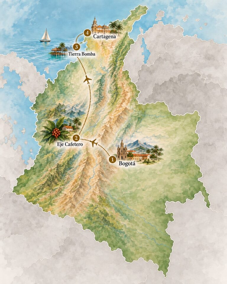 Map of a 2-week itinerary "Classic" in Colombia
