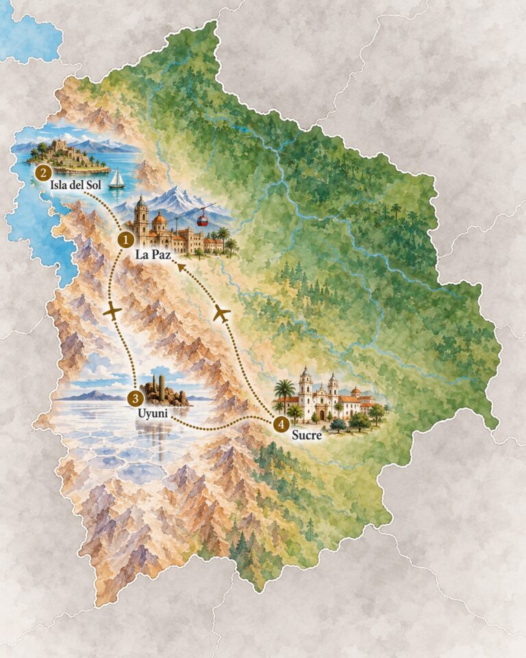 Map of a 2-week itinerary "Classic" in Bolivia