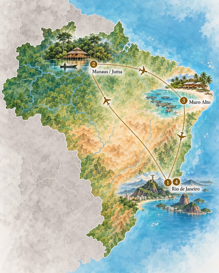 Map of a 2-week itinerary "Classic" in Brazil