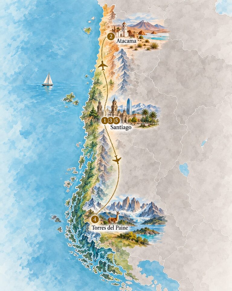 Map of a 2-week itinerary "Classic" in Chile