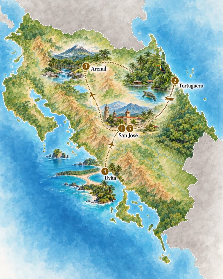 Map of a 2-week itinerary "Classic" in Costa Rica