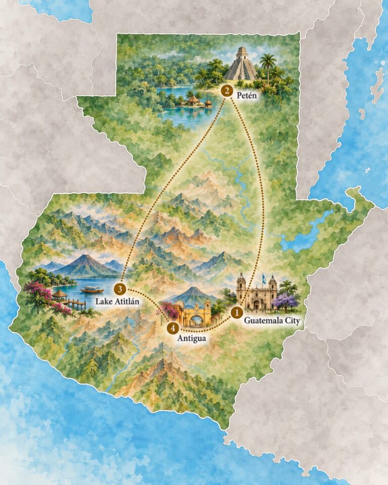 Map of a 2-week itinerary "Classic" in Guatemala