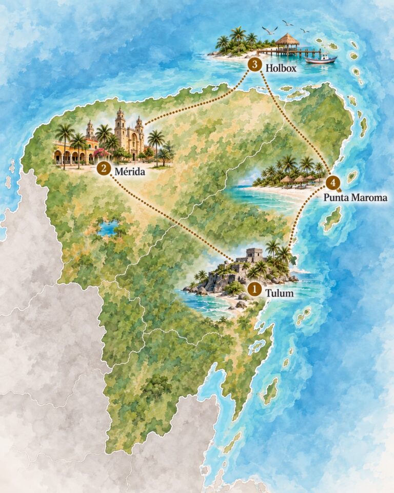 Map of a 2-week itinerary "Classic" in Mexico