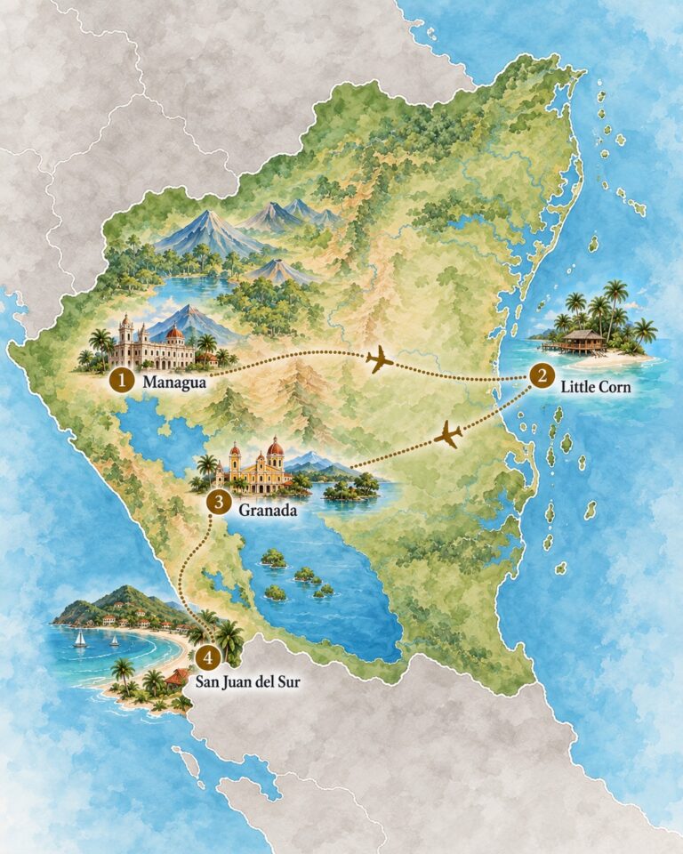 Map of a 2-week itinerary "Classic" in Nicaragua
