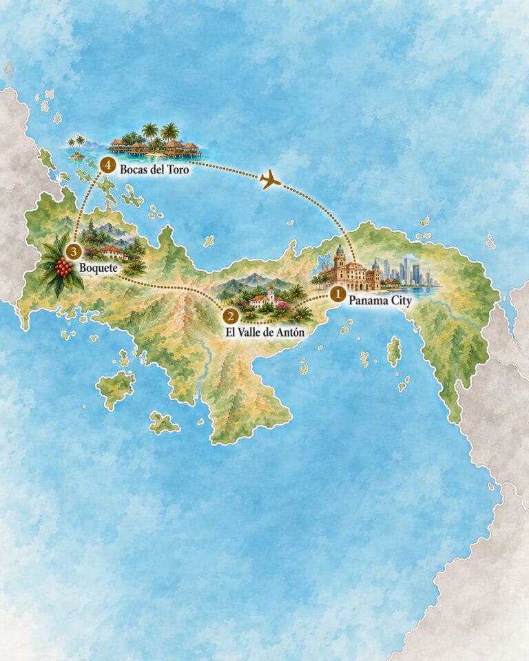 Map of a 2-week itinerary "Classic" in Panama
