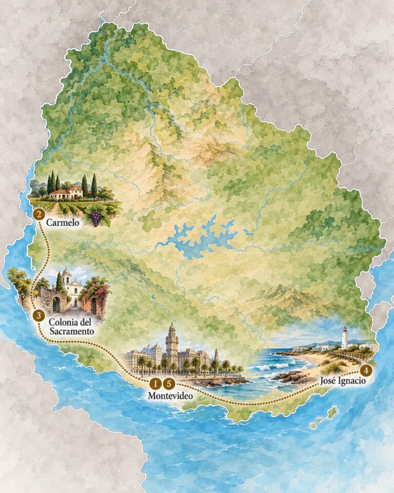 Map of a 2-week itinerary "Classic" in Uruguay